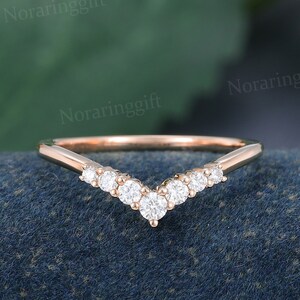 Unique Moissanite curved wedding band vintage Delicate rose gold ring unique diamond band Bridal ring Matching ring Promise ring