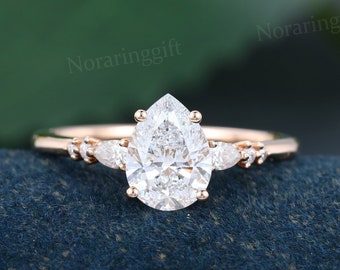 Pear shaped Lab grown Diamond engagement ring vintage Unique rose gold ring Bridal ring Diamond ring dainty promise ring Annual ring