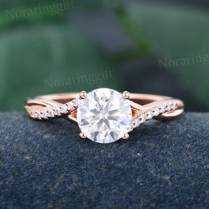 Unique 1CT Moissanite engagement ring vintage rose gold ring diamond ring twisted band Bridal ring promise ring Anniversary ring