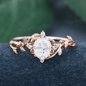 Ovalschliff Lab gewachsen Diamant Verlobungsring Einzigartiger Roségoldring Blumenring Dainty Blattring Ehering Versprechensring Brautring