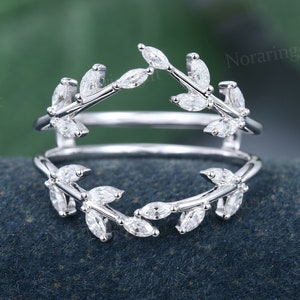 Marquise Schnitt MoissaniteEnhancer Trauring Jahrgang Weißgold Diamant Ehering Blatt Zweigband Braut Antique Matching Dainty Band