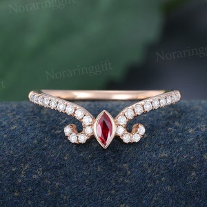 Marquise cut Diamond/Ruby/Garnet wedding ring Unique rose gold Zodiac ring moissanite ring Bridal promise dainty Anniversary ring gift