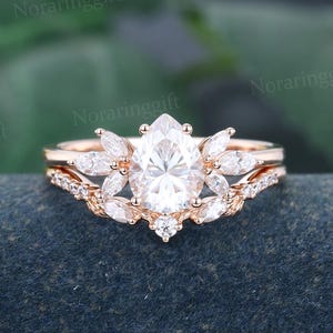 Tropfenförmiger Moissanit Verlobungsring Jahrgang Einzigartige Rosegold Ring Set Marquise Diamantring Blattband Ehering Versprechensring