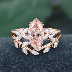 Marquise Pink Diamant Verlobungsring Einzigartiger Roségold-Diamantring Blattring Ehering Hochzeitsring Versprechensring Jahrestagsgeschenk