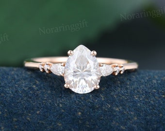 Unique pear shaped Moissanite engagement ring vintage rose gold diamond ring Minimalist band Promise ring Bridal ring dainty Annual ring