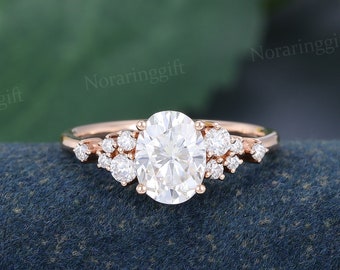 Oval cut Moissanite engagement ring vintage Unique rose gold engagement ring Round shaped diamond Promise ring Bridal dainty Annual ring