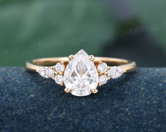 Unique Pear shaped Moissanite engagement ring vintage rose gold ring Marquise cut diamond Cluster ring women wedding Bridal dainty ring
