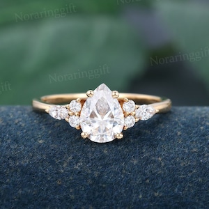 Unique Pear shaped Moissanite engagement ring vintage rose gold ring Marquise cut diamond Cluster ring women wedding Bridal dainty ring