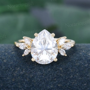 Pear shaped 8x10mm Moissanite engagement ring vintage yellow gold ring Marquise cut Diamond Cluster ring promise ring wedding Bridal ring