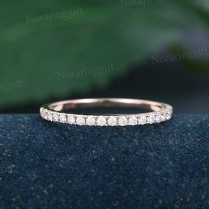 Half eternity Moissanite wedding band vintage Delicate rose gold wedding ring Dainty diamond band Bridal Antique Matching Micro pave ring