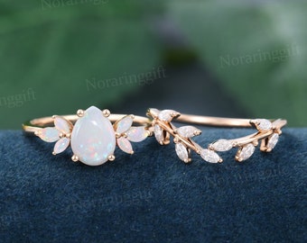 Tropfenförmiger Opal Verlobungsring Vintage Roségold Moissanite Brautring Marquiseschliff Diamant Zweigring Antik Ehering für Sie