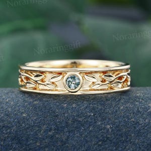 Width 5MM Moss Agate wedding band Solitaire ring vintage yellow gold ring Bezel band Leaf ring wedding ring Stackable ring Promise ring