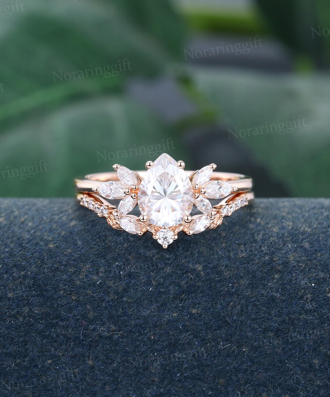 Alianza De Boda De Moissanita Para Mujer - Diseño Redondo Y Pera, Plata 925 Bañada En Oro Blanco