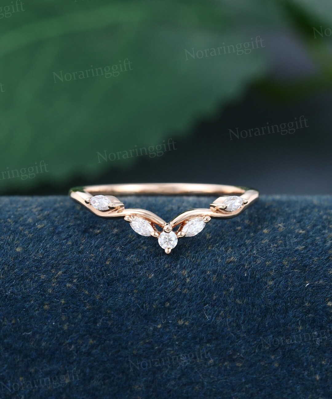 Marquise Cut Moissanite Curved Wedding Band Delicate Rose Gold Curved ...