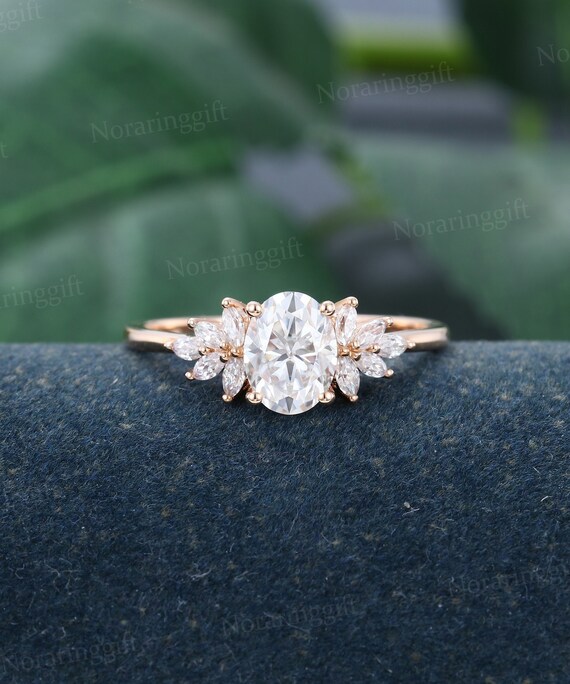 Oval Cut Moissanite Engagement Ring Vintage Rose Gold Ring Marquise Diamond Ring Unique Cluster Ring Wedding Ring Bridal Promise Ring Etsy