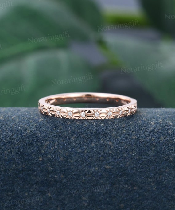 Unique Moissanite Wedding Band Rose Gold Full Eternity Band Plain