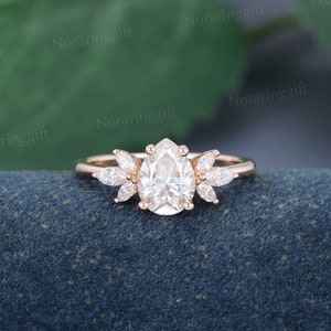 Pear Shaped Moissanite Engagement Ring Set Vintage Unique Rose - Etsy
