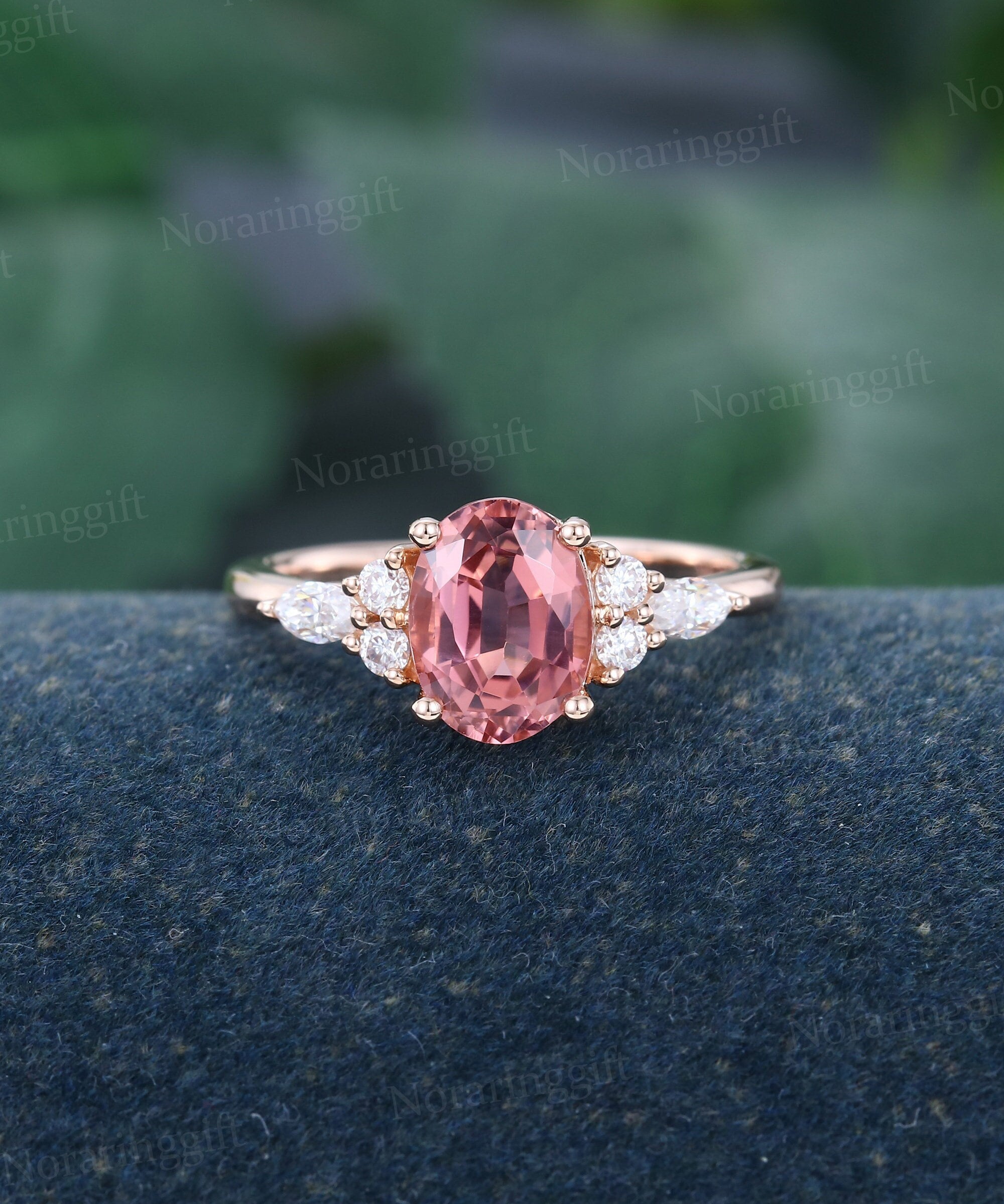 Oval cut Pink Sapphire engagement ring Unique rose gold moissanite ring Marquise diamond ring Dainty Marriage ring Delicate promise ring