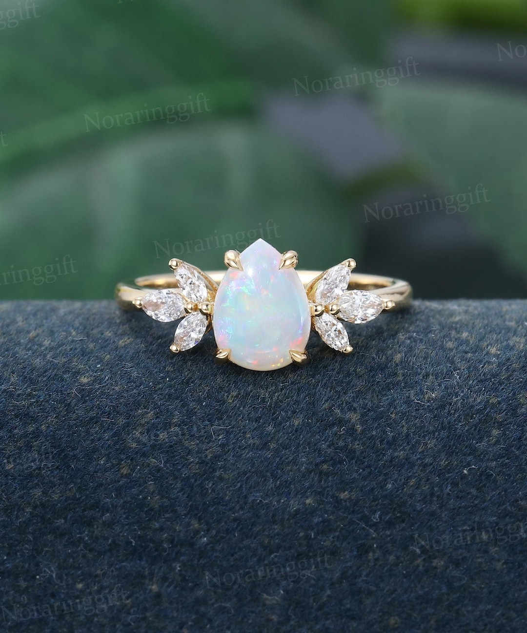 Platinum-Plated Opal Pear Shape Ring main image 1