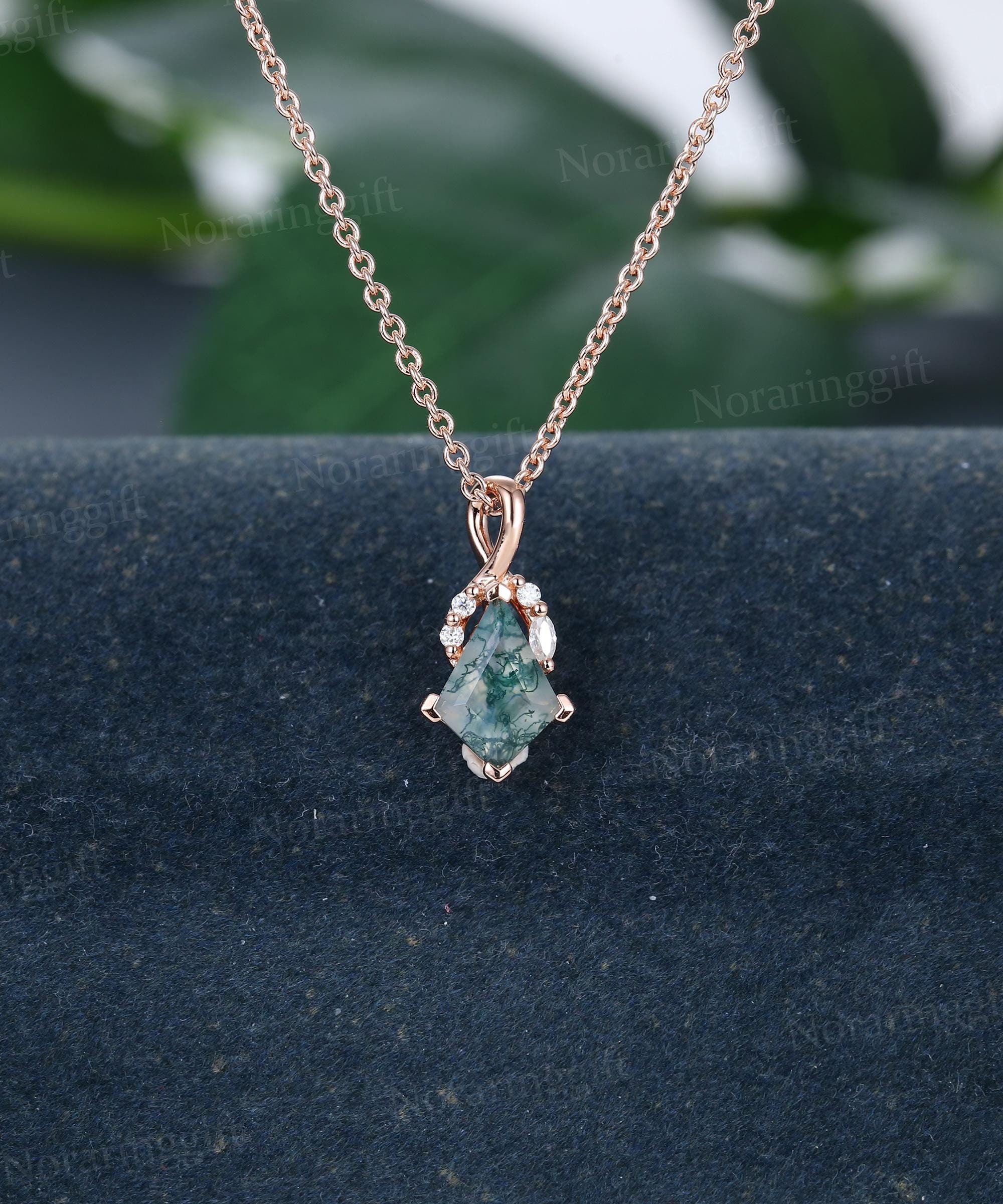 Unique Kite Cut Moss Agate Pendant Vintage Rose Gold Necklace Pendant  Marquise Cut Diamond Pendant Bridal Necklace Annual Gift for Women - Etsy