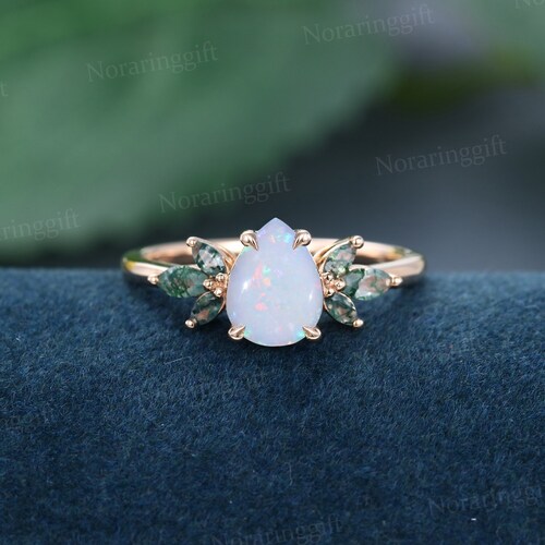 Pear Shaped Opal Engagement Ring Vintage Unique Rose Gold - Etsy Canada