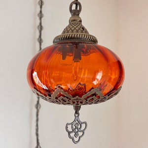 Orange Glass Pendant Light Hanging Lamp Ceiling Lamp Turkish Moroccan Gothic Lamps Rustic Vintage Lamp shade for Bedroom Kitchen Livingroom