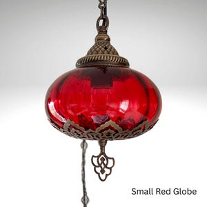Swag Lamp, Plug in Pendant Light, Hanging Lamp, 15ft Chain Cord, On/Off Switch, Ceiling Glass Turkish Lamps