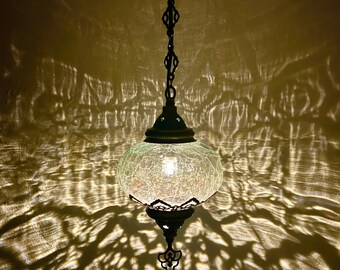 Swag Lamp, Plug in Pendant Light, Hanging Lamp, 15ft Chain Cord, On/Off Switch, E-12 Bulb Included, Turkish Ceiling Glass Lamps