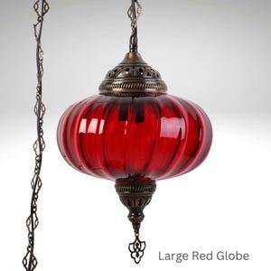 Plug in Red Pendant Light, Hanging Turkish Ceiling Lamps, 15ft Chain Cord, On/Off Switch