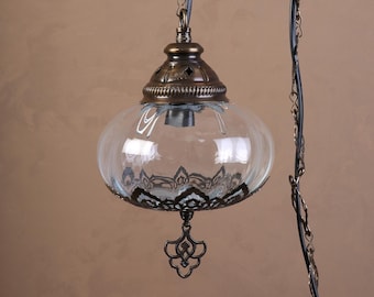 Pendant Lamp, 15ft Chain Cord Plug In Hanging Lamp with thumb switch
