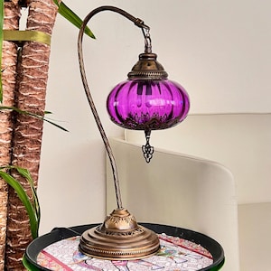 Purple Glass Turkish Lamp: Swan Neck Bedside Night Light