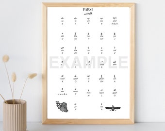 Digitales Farsi Alphabet (Alefba) Poster zum Herunterladen und Ausdrucken für Wandkunst