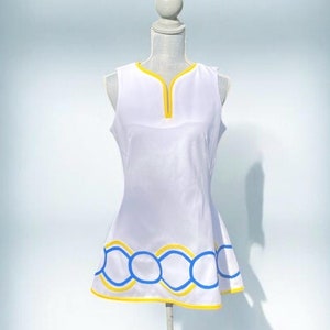 Vintage 1970s Modessa Tennis Collection Dress, 70s Tennis Dress with Yellow and Blue Circles, Preppy Tennis Vintage, RARE