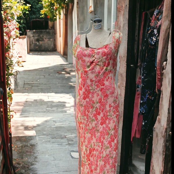 Vintage Fiori di Zucca Slip Dress Bias Cut 90s Slip Dress Floral DEADSTOCK with original tags.   Size 12.