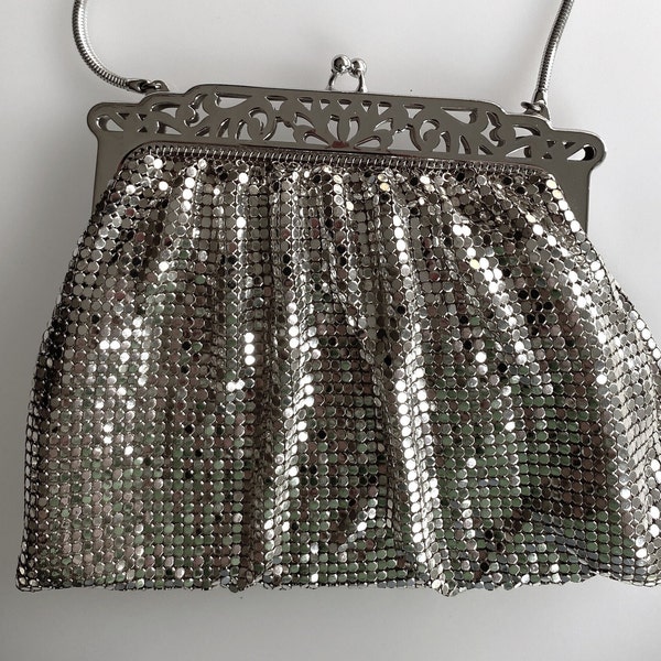 Whiting & Davis Mesh Evening Bag with Chain Top Handle, Silver, Vintage