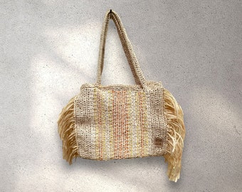 Fringe Tote Bags, crochet raffia bags, boho bag, handmade crochet bags