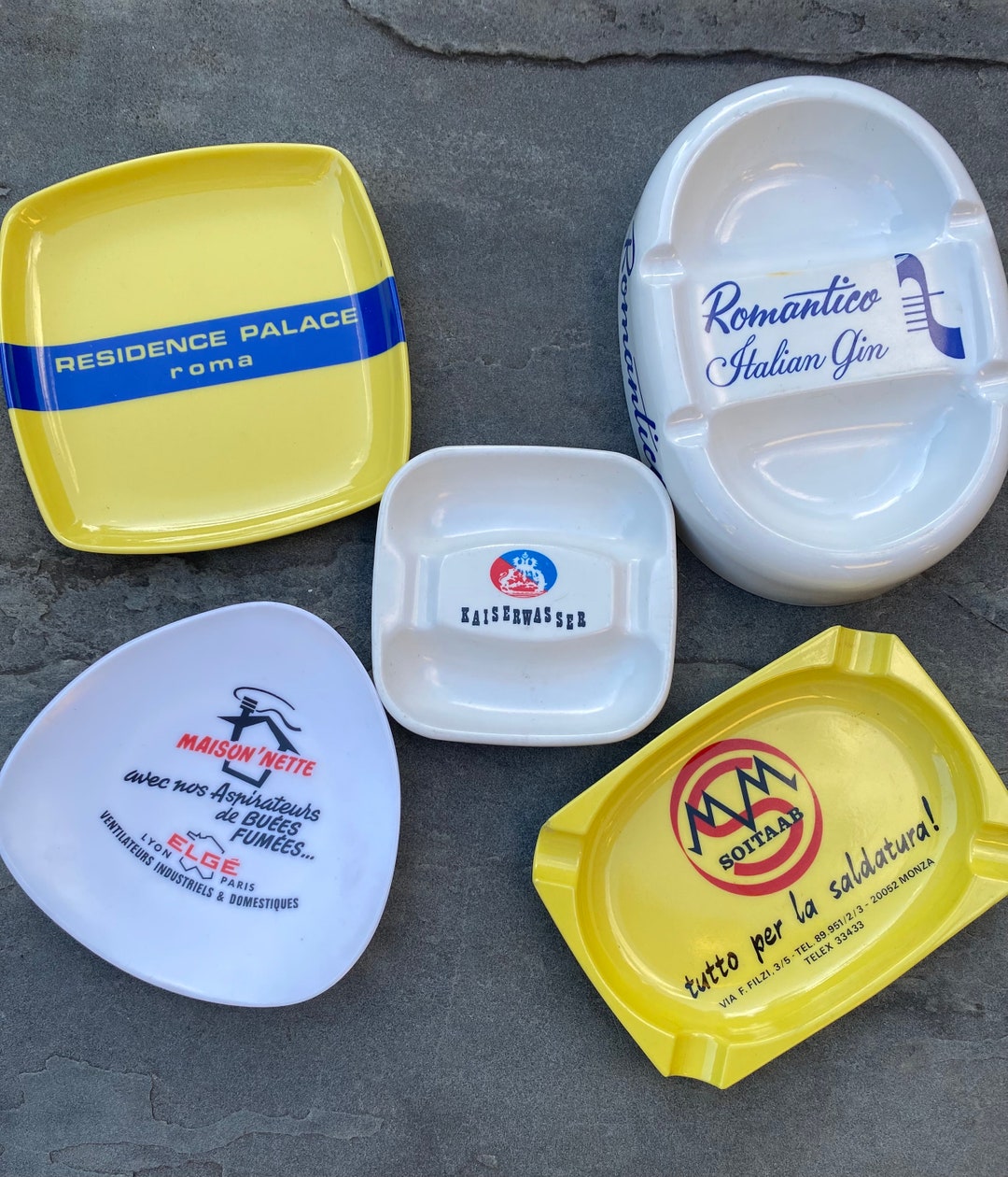 Vintage European Souvenir Ashtrays and Trays, 2 Slot and 4 Slot, Retro