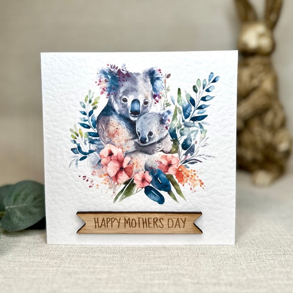 Koala Bear Mother's Day Card - Mother and Baby Koala Card - Unique Wooden Keepsake -  Handmade Laser Cut Card
