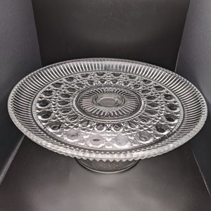 Cake stand, Cake plate, Vintage cake stand, Vintage cake plate, Federal Glass, Windsor clear, Button and cane, Indiana glass, Retro stand