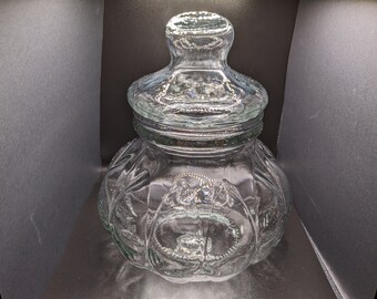 Vintage Clear Glass Mothers Cookie Jar W/ Lid 