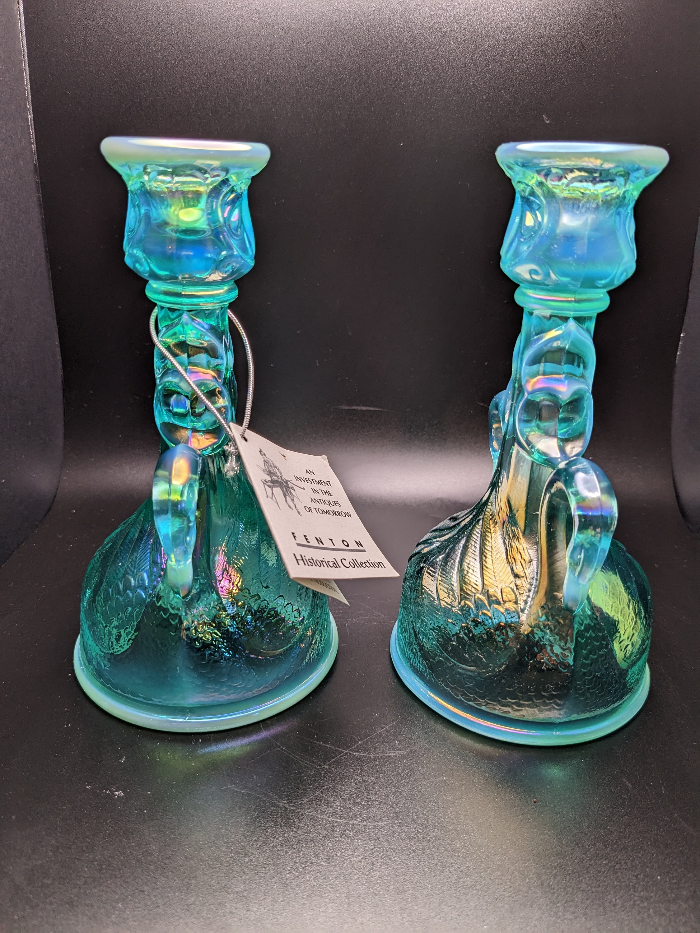 Vintage Candlestick Holder, Fenton, Swan Candle Holders, Fenton