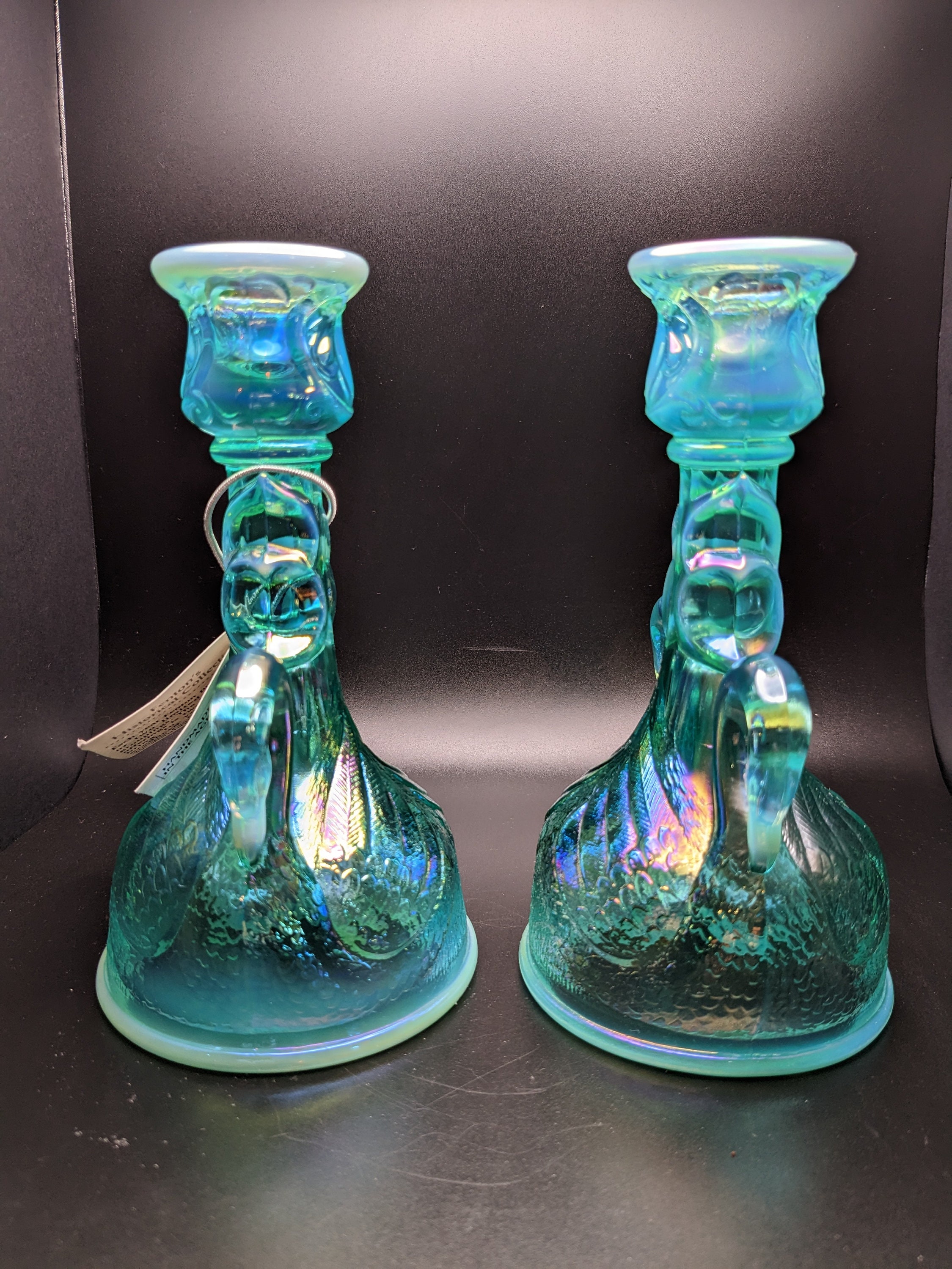 Vintage Candlestick Holder, Fenton, Swan Candle Holders, Fenton