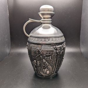 Jug, Vintage pouring jug, Pewter jug, Engraved, Zinn, Pewter bottle, Carl Spitzweg, German art sense, German pewter jug, Silver bottle