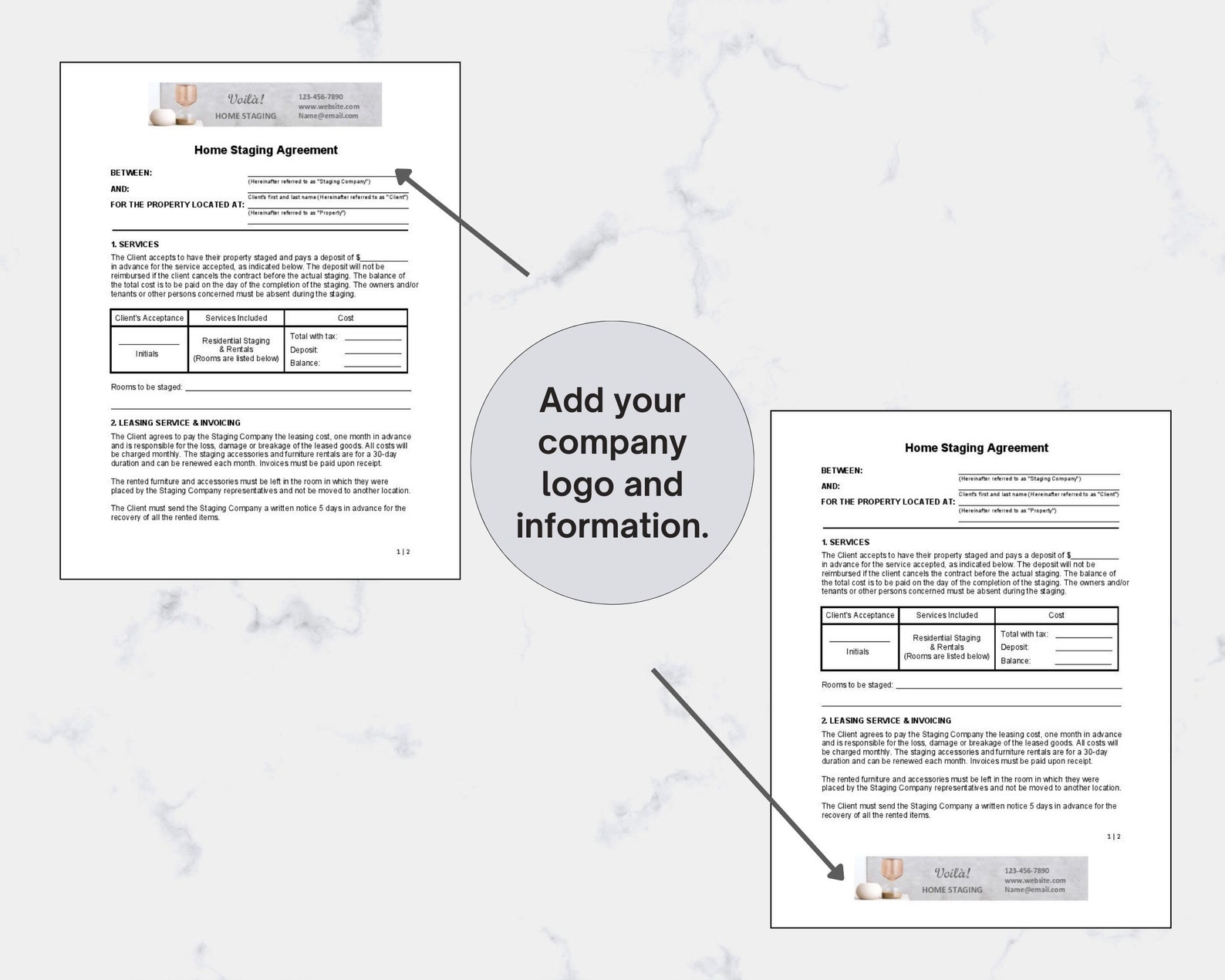 Home Staging Rental Service Agreement Contract, Residential Property