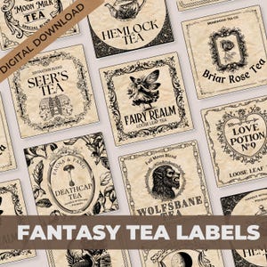 Fantasy Teeetiketten, Vintage Teeetiketten, Apotheker Etiketten, Witchy Pantry, Vintage Ephemera Teeetiketten, skurrile Lebensmitteletiketten, Digitales Etikett