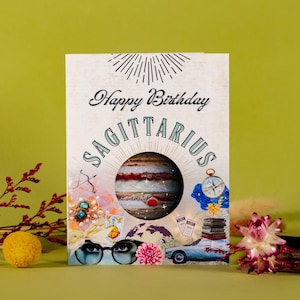 Cartão de feliz aniversário de Sagitário, Cartão de aniversário de astrologia vintage, Presente de Sagitário, Cartão de aniversário para Sagitário, Presente para amantes da astrologia
