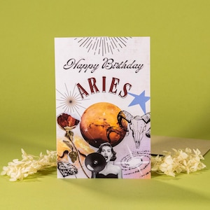 Gelukkige verjaardagskaart ram, vintage astrologie verjaardagskaart, kaart ram astrologie, verjaardagskaart voor ram, cadeau minnaar astrologie