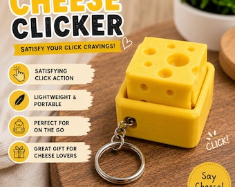 Cheese Clicker Fidget Toy | 3D Printed Cheese Keychain Clicker | Sensory Desk Toy | Funny Gift for Cheese Lovers