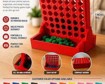 Travel Connect 4 Game Organizer | 3D Printed Connect Four Storage Case | Portable Family Game Night Organizer | FREE SHIPPING