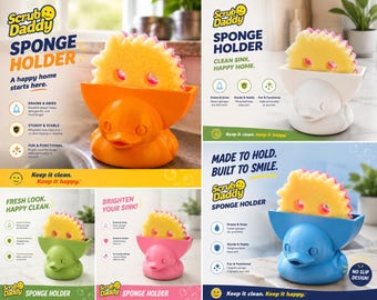 Scrub Daddy Sponge Holder | 3D Printed Sponge Stand | Cute Kitchen Sink Organizer | Funny Sponge Holder | Countertop Sponge Dock